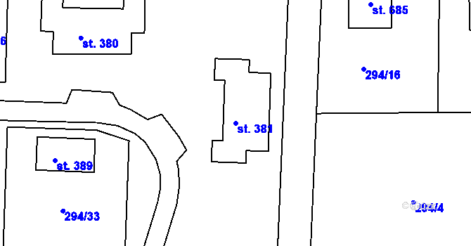 Parcela st. 381 v KÚ Stará Huť, Katastrální mapa