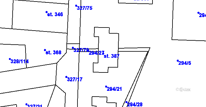 Parcela st. 387 v KÚ Stará Huť, Katastrální mapa