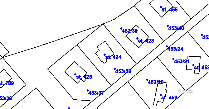 Parcela st. 424 v KÚ Stará Huť, Katastrální mapa