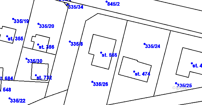 Parcela st. 565 v KÚ Stará Huť, Katastrální mapa