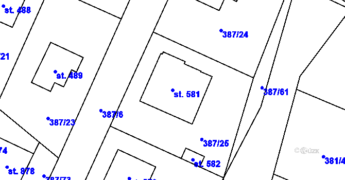 Parcela st. 581 v KÚ Stará Huť, Katastrální mapa