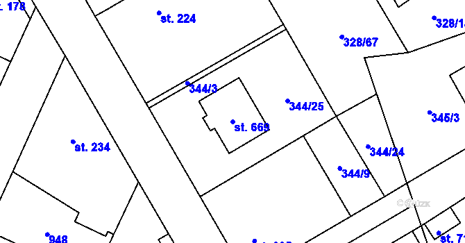 Parcela st. 669 v KÚ Stará Huť, Katastrální mapa