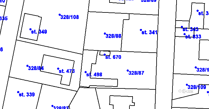 Parcela st. 670 v KÚ Stará Huť, Katastrální mapa