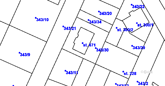 Parcela st. 671 v KÚ Stará Huť, Katastrální mapa