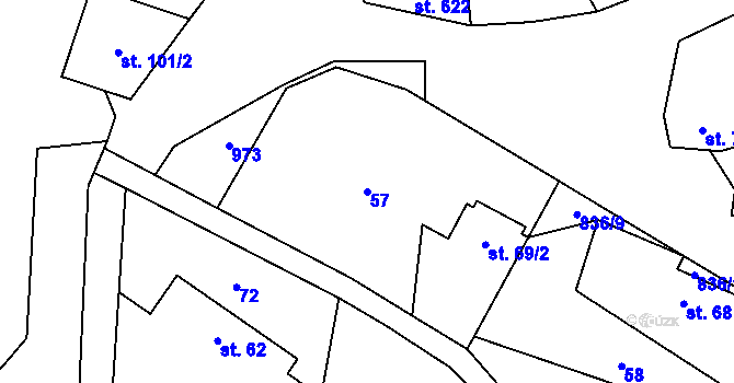 Parcela st. 57 v KÚ Stará Huť, Katastrální mapa