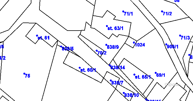 Parcela st. 70/2 v KÚ Stará Huť, Katastrální mapa