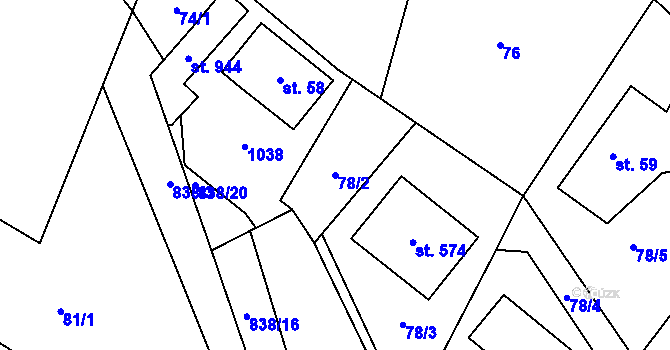 Parcela st. 78/2 v KÚ Stará Huť, Katastrální mapa