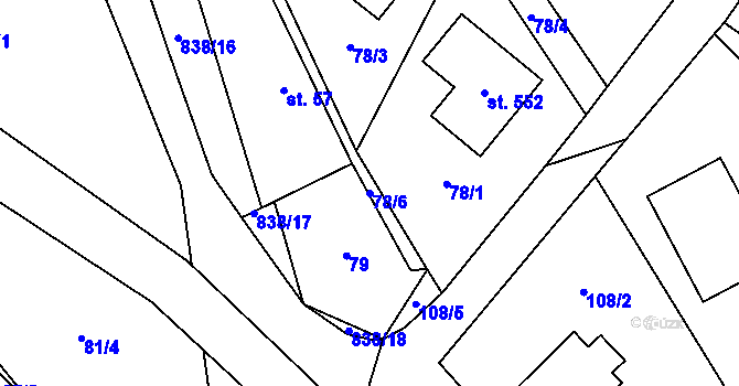 Parcela st. 78/6 v KÚ Stará Huť, Katastrální mapa