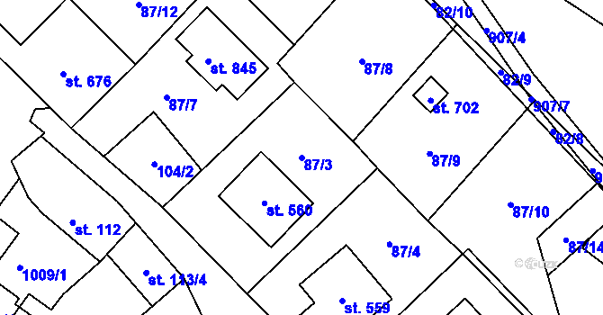 Parcela st. 87/3 v KÚ Stará Huť, Katastrální mapa