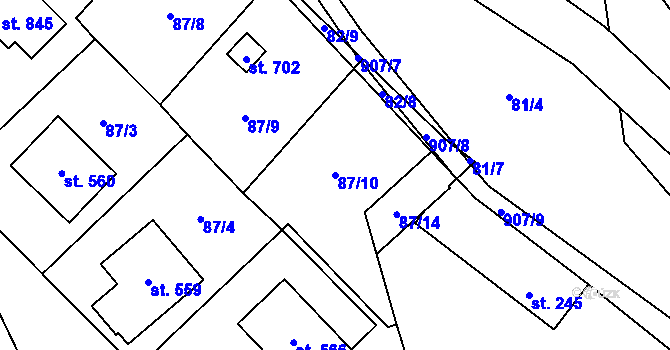 Parcela st. 87/10 v KÚ Stará Huť, Katastrální mapa