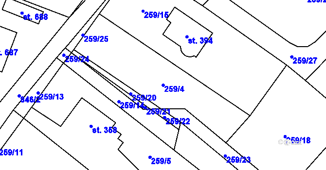 Parcela st. 259/4 v KÚ Stará Huť, Katastrální mapa