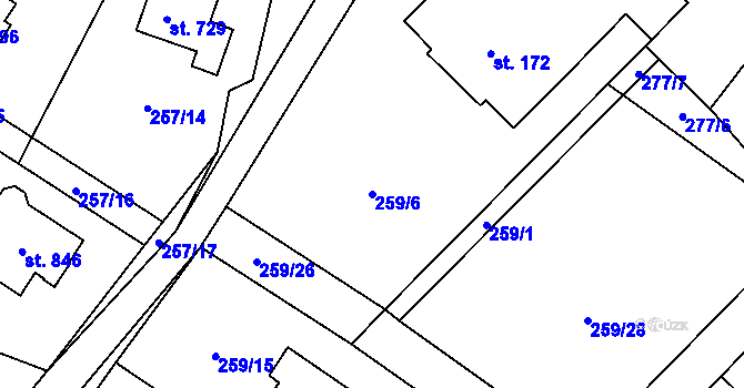 Parcela st. 259/6 v KÚ Stará Huť, Katastrální mapa