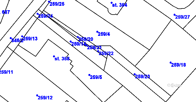 Parcela st. 259/22 v KÚ Stará Huť, Katastrální mapa