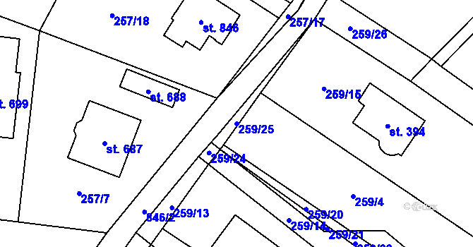 Parcela st. 259/25 v KÚ Stará Huť, Katastrální mapa