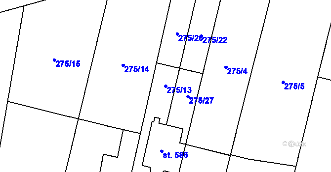Parcela st. 275/13 v KÚ Stará Huť, Katastrální mapa
