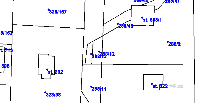 Parcela st. 288/12 v KÚ Stará Huť, Katastrální mapa