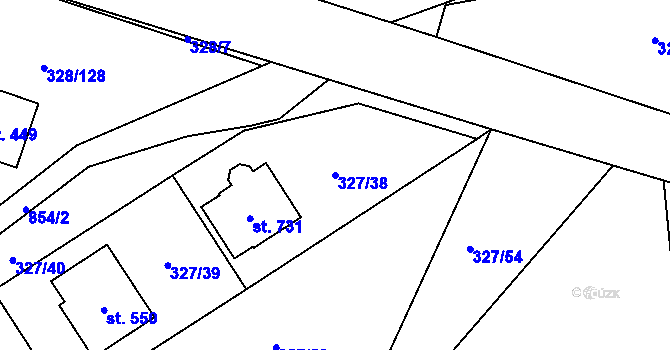 Parcela st. 327/38 v KÚ Stará Huť, Katastrální mapa