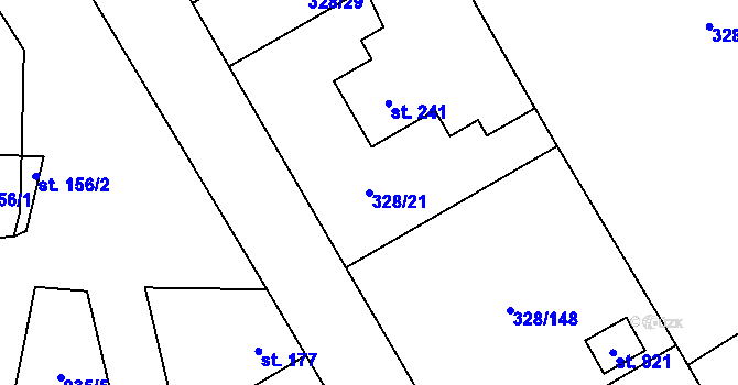 Parcela st. 328/21 v KÚ Stará Huť, Katastrální mapa