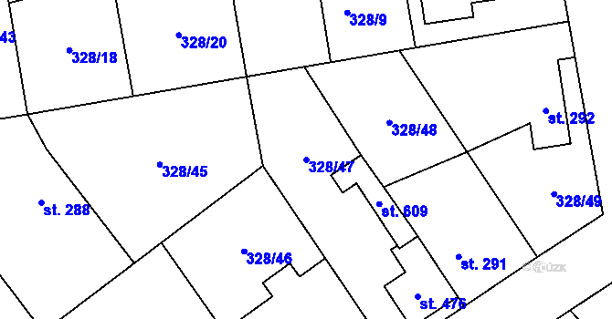 Parcela st. 328/47 v KÚ Stará Huť, Katastrální mapa