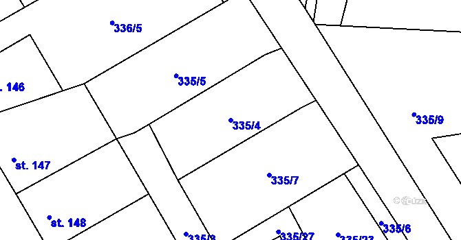 Parcela st. 335/4 v KÚ Stará Huť, Katastrální mapa