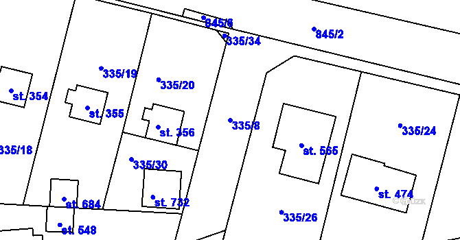 Parcela st. 335/8 v KÚ Stará Huť, Katastrální mapa