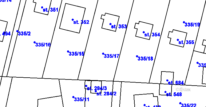Parcela st. 335/17 v KÚ Stará Huť, Katastrální mapa
