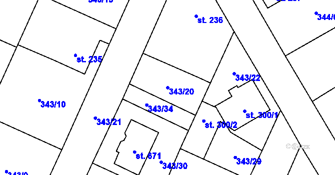 Parcela st. 343/20 v KÚ Stará Huť, Katastrální mapa