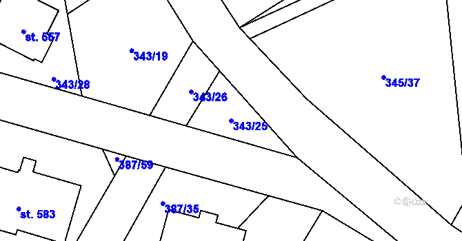 Parcela st. 343/25 v KÚ Stará Huť, Katastrální mapa
