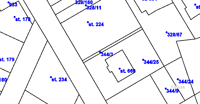 Parcela st. 344/3 v KÚ Stará Huť, Katastrální mapa