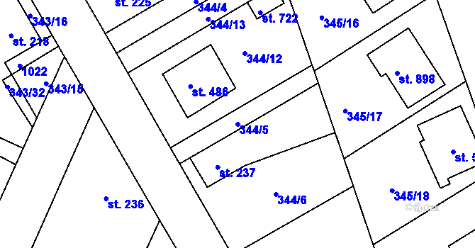 Parcela st. 344/5 v KÚ Stará Huť, Katastrální mapa