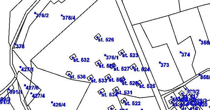 Parcela st. 376/1 v KÚ Stará Huť, Katastrální mapa
