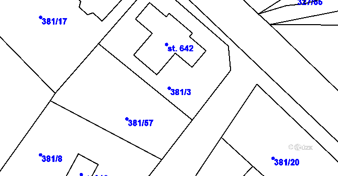 Parcela st. 381/3 v KÚ Stará Huť, Katastrální mapa