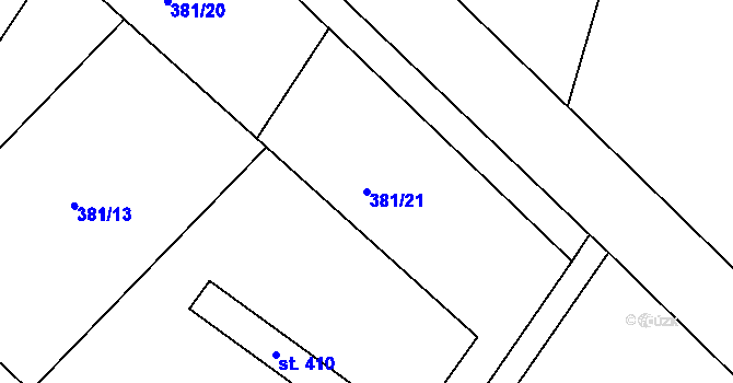 Parcela st. 381/21 v KÚ Stará Huť, Katastrální mapa