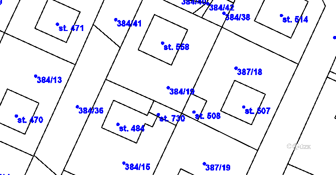 Parcela st. 384/19 v KÚ Stará Huť, Katastrální mapa