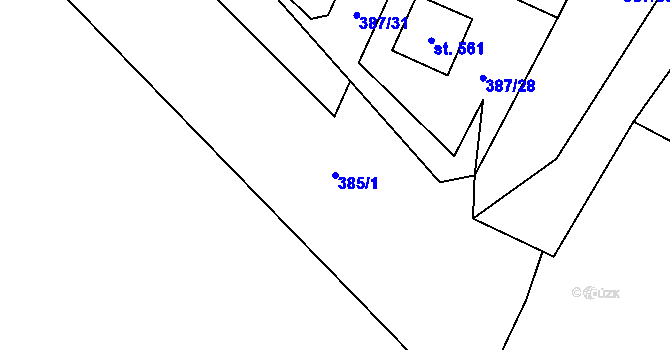 Parcela st. 385/1 v KÚ Stará Huť, Katastrální mapa