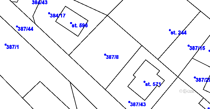 Parcela st. 387/8 v KÚ Stará Huť, Katastrální mapa