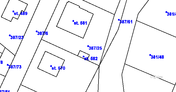 Parcela st. 387/25 v KÚ Stará Huť, Katastrální mapa