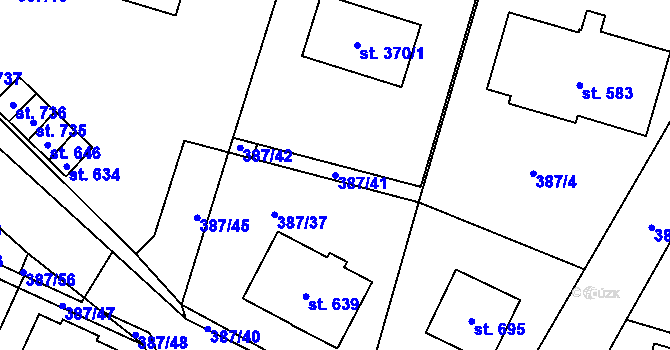 Parcela st. 387/41 v KÚ Stará Huť, Katastrální mapa