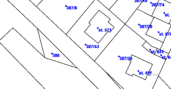 Parcela st. 387/43 v KÚ Stará Huť, Katastrální mapa