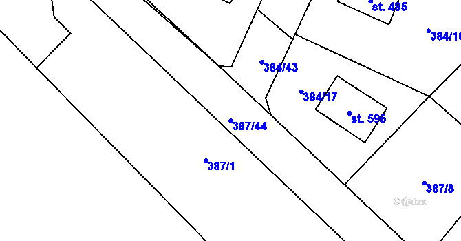 Parcela st. 387/44 v KÚ Stará Huť, Katastrální mapa
