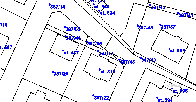 Parcela st. 387/47 v KÚ Stará Huť, Katastrální mapa