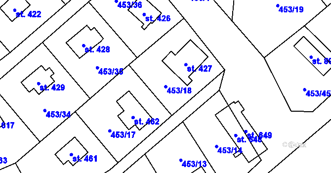 Parcela st. 453/18 v KÚ Stará Huť, Katastrální mapa
