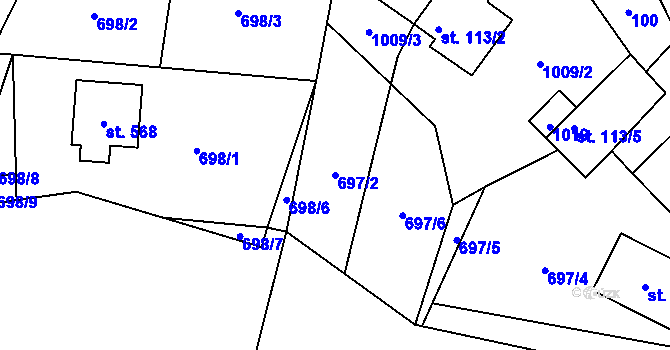 Parcela st. 697/2 v KÚ Stará Huť, Katastrální mapa