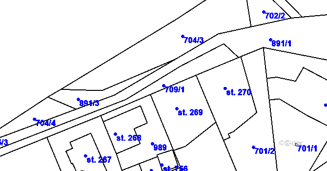 Parcela st. 709/1 v KÚ Stará Huť, Katastrální mapa