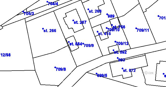 Parcela st. 709/9 v KÚ Stará Huť, Katastrální mapa