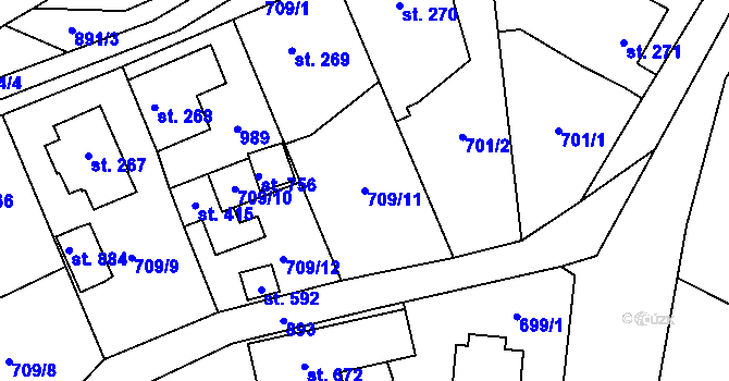 Parcela st. 709/11 v KÚ Stará Huť, Katastrální mapa