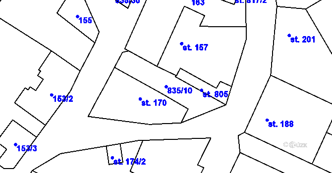 Parcela st. 835/10 v KÚ Stará Huť, Katastrální mapa