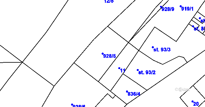 Parcela st. 928/5 v KÚ Stará Huť, Katastrální mapa