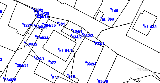 Parcela st. 932/4 v KÚ Stará Huť, Katastrální mapa