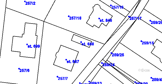 Parcela st. 688 v KÚ Stará Huť, Katastrální mapa